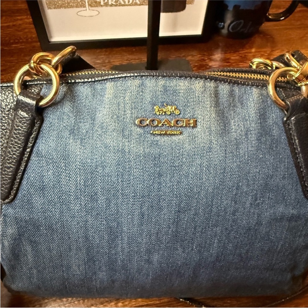 Coach Kelsey Satchel Denim and Black Leather trim Tote Bag - Picture 8 of 13